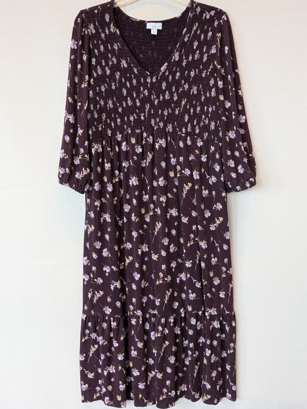 J.Jill Dark Plum Floral Smocked Midi Dress
